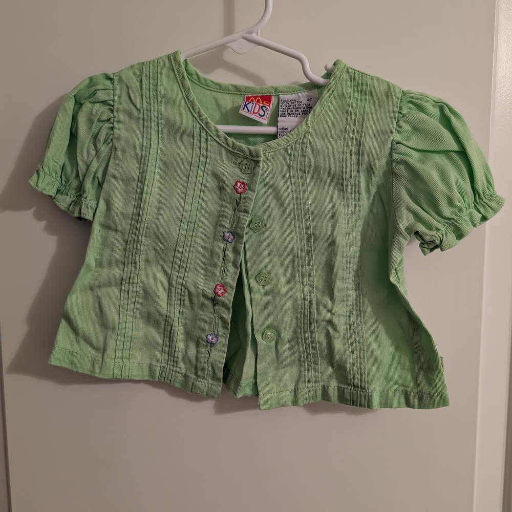Vintage Mckids Green Blouse with‎ Floral Buttons